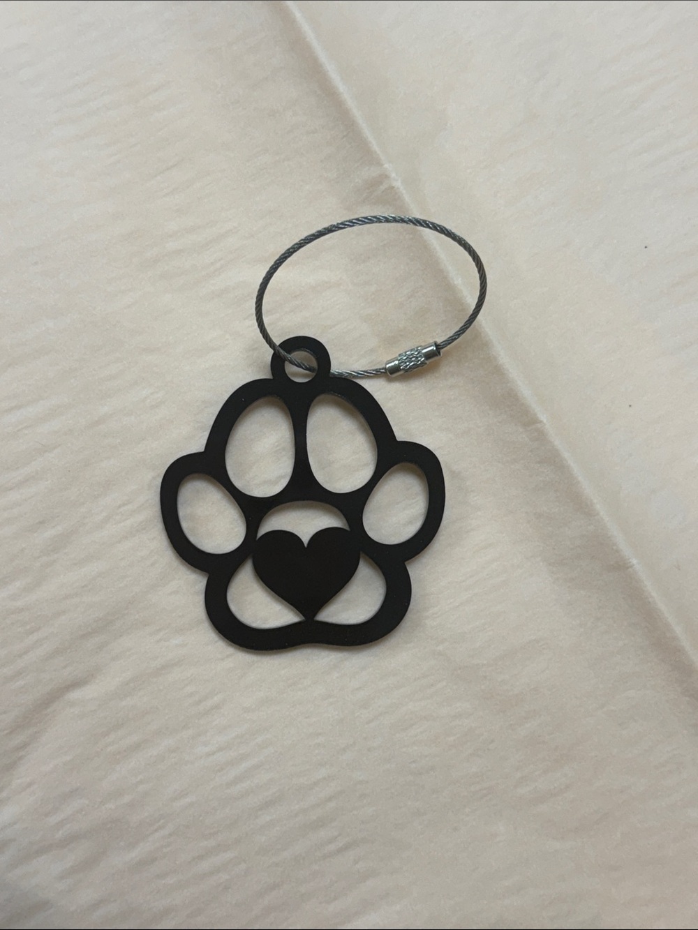 Black Paw Print Keychain with Heart Cutout